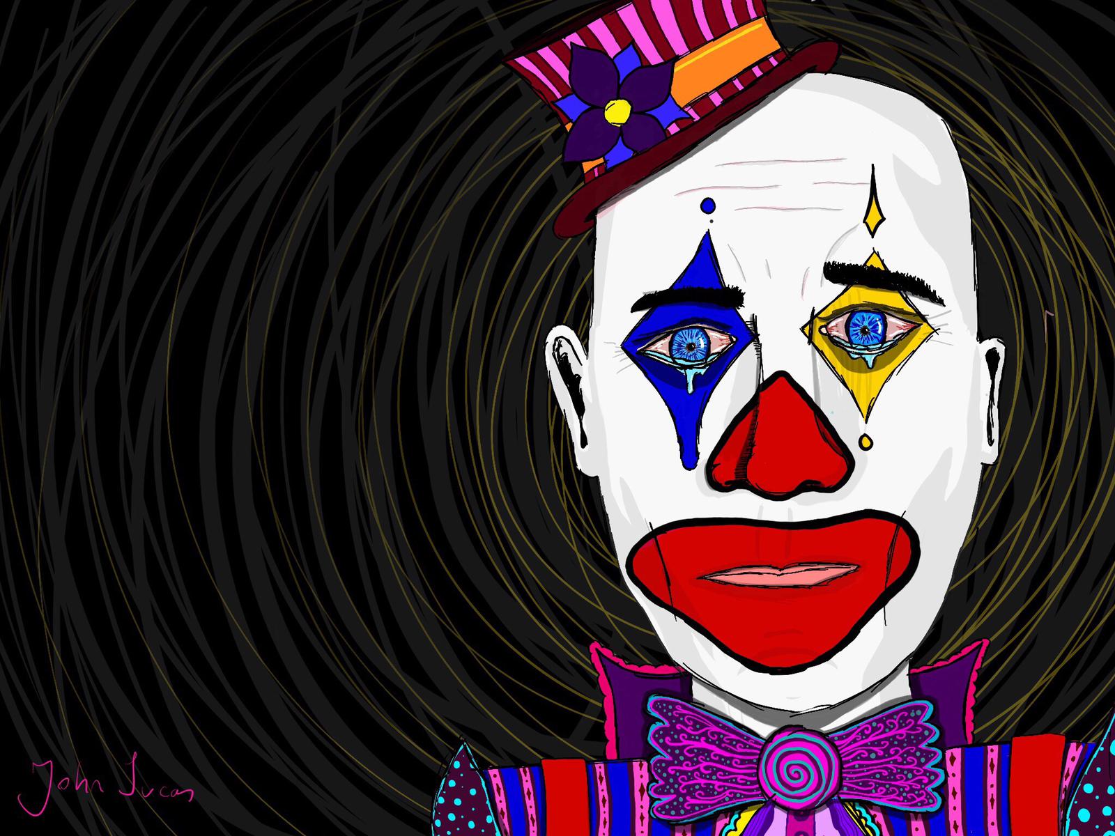 Digital Illustration of a colurful clown crying.
