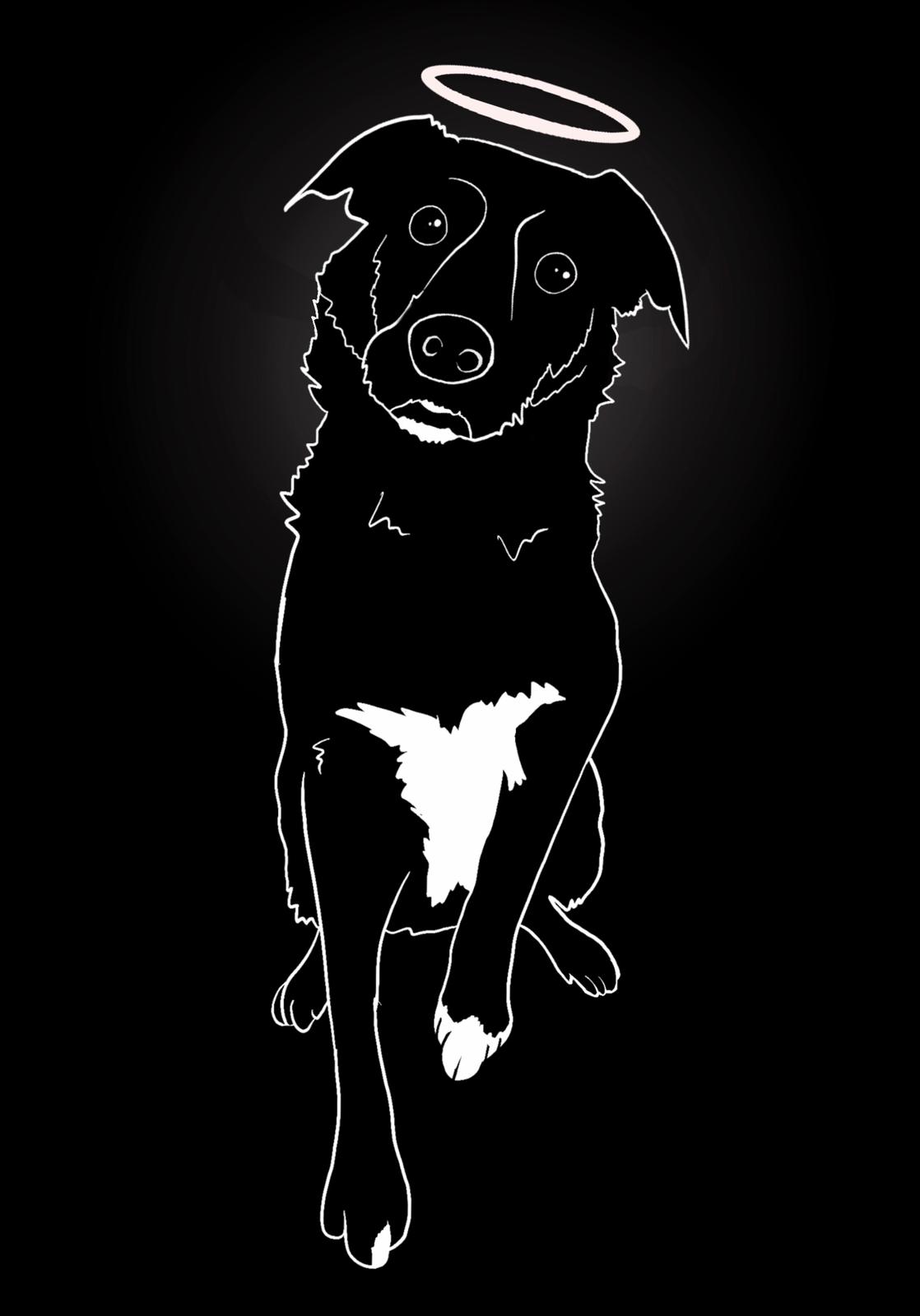 Digital Illustration of a dog with a halo.